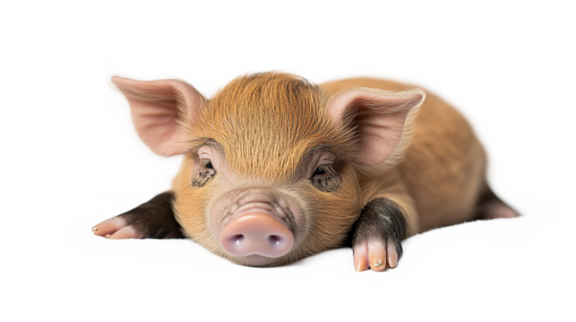 Cute piglet relaxing isolated on transparent background