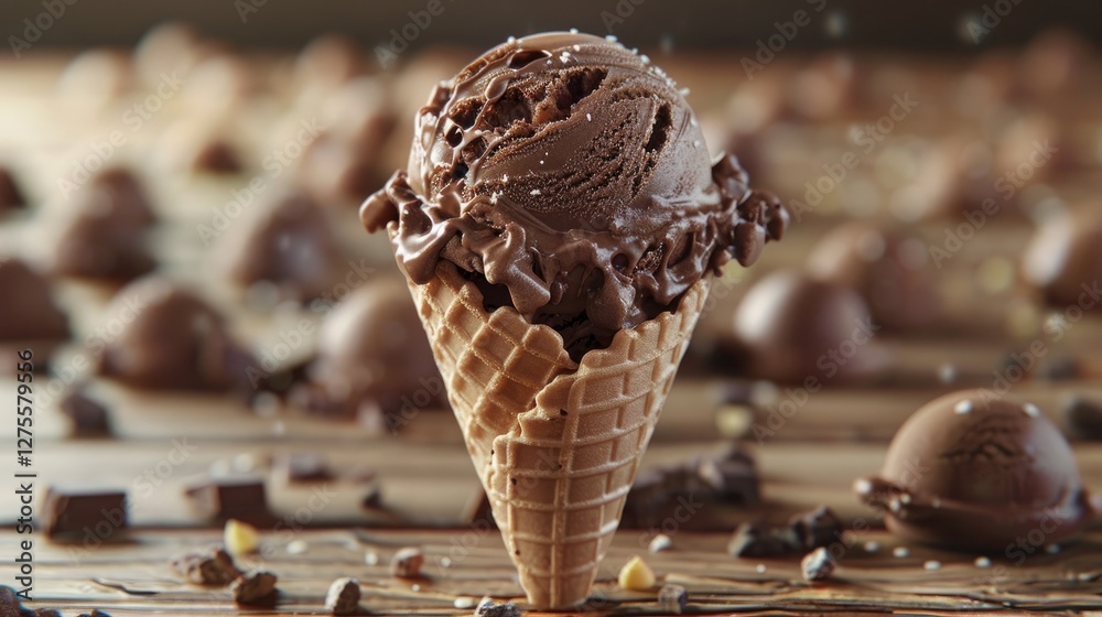 Aufkleber chocolate rocky road ice cream cone with a scoop of rich chocolate ice cream topped with nuts and sp
