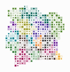 Côte d'Ivoire, shape of the country build of colored cells. Digital style map of the Côte d'Ivoire on white background. Large size square blocks. Awesome vector illustration.