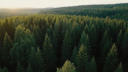 Discover the Lush Green Canopy: Aerial Top - Down of Finnish Rural Forest in Summer