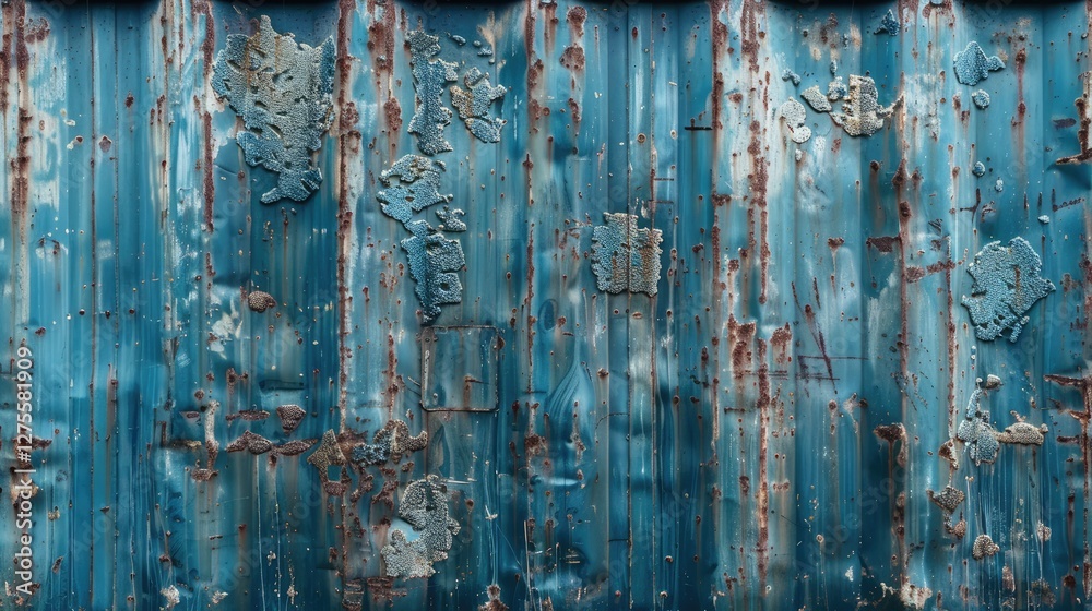 Aufkleber weathered blue shipping container texture featuring rust spots and peeling paint with a distressed i