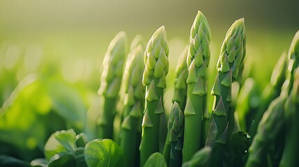 Green Asparagus Spears Growing In Sunlight