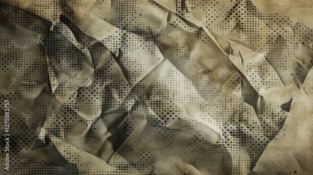 Leinwandbilder crumpled aged vintage paper texture with halftone dots in shades of brown and cream, creating an abs