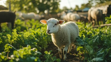 Obraz premium Creating a micro-farm with vegetables, herbs, and small livestock for sustainable food production off the grid,