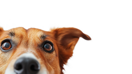 Portrait of a cute brown dog sitting in the studio looking curiously