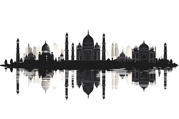 Obraz premium Taj Mahal skyline reflection, India. Travel postcard