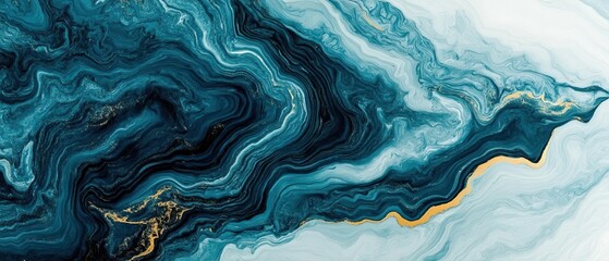 Obraz premium A mesmerizing abstract design featuring swirling teal and white hues, accented with golden lines, creating a fluid and dynamic visual experience.