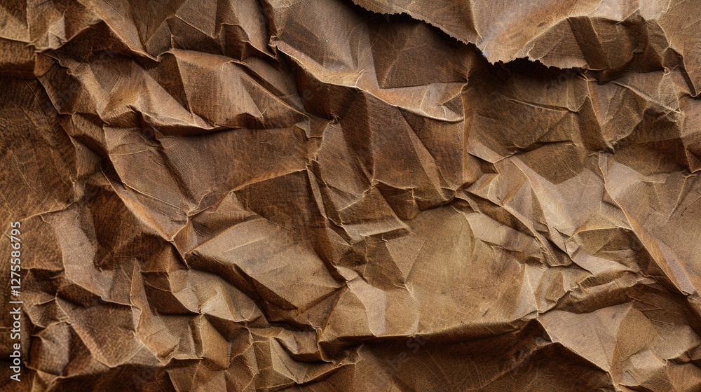 Aufkleber textured close up of crumpled brown recycled paper with deep folds and creases showcasing earthy ton
