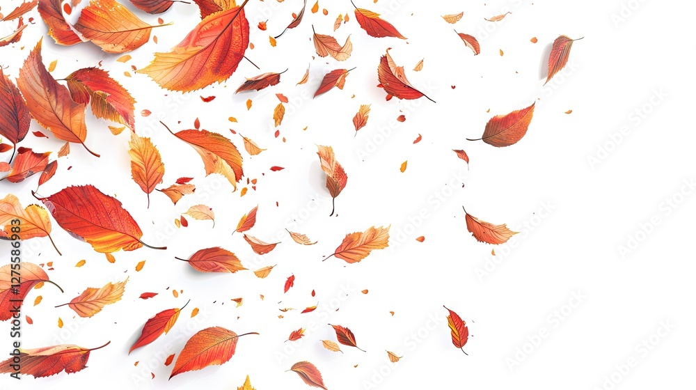 Aufkleber autumn leaves scattered on a white background showcasing vibrant reds and oranges with a touch of ye