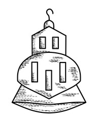 Black ink sketch style of decorative hanging lantern suitable for outdoor decor, festivities, or cozy indoor lighting.