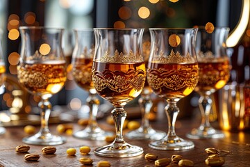 Elegant Golden Brandy Snifters Colliding for Luxurious Celebrations