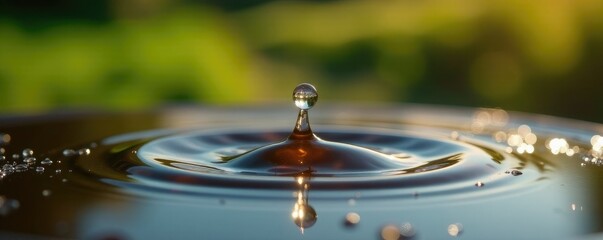 Water droplet suspended in mid-air, forming a tiny rainbow, agricultural scene, farming