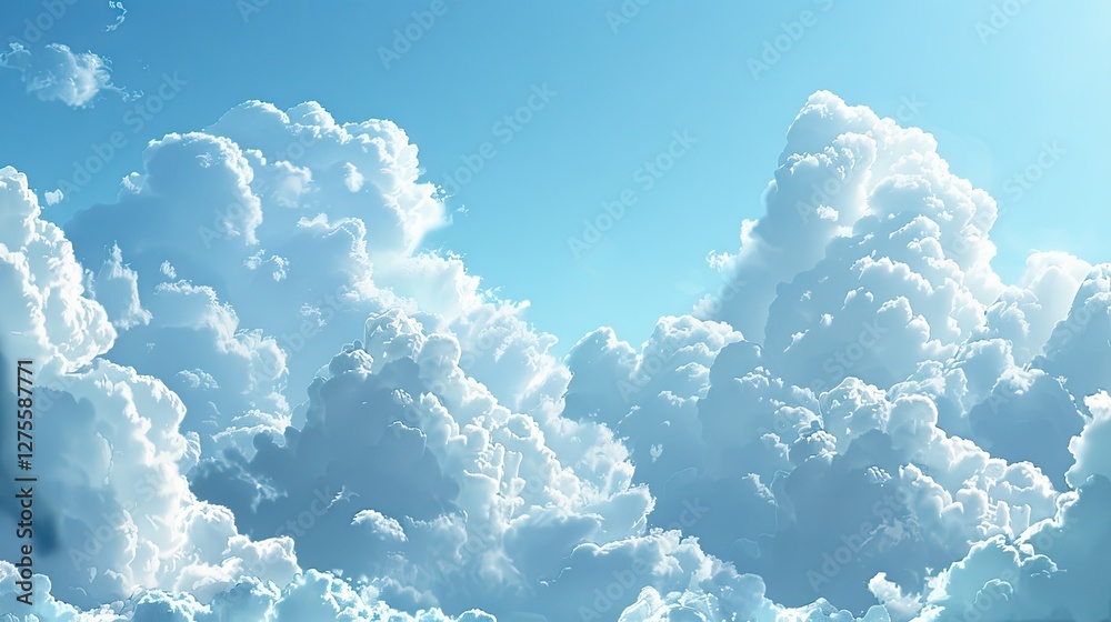 Poster majestic clouds in various shades of white populate a vibrant blue sky, hinting at an impending weat