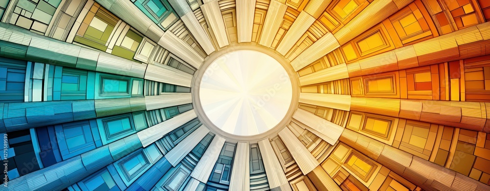 Poster abstract colorful circular architecture design bright sunlit central oculus