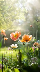 Radiant Garden Flowers in the Sunlight: A Springtime Floral Display