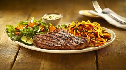 Grilled Steak Dinner with Roasted Vegetables and Sides