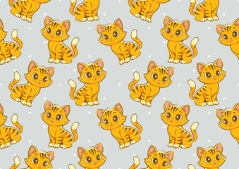 Seamless cute tiger cub pattern for bedding, gift wrap, and trendy cartoon backgrounds. vector design for educational materials, fashion and textile printing. Not AI generated.