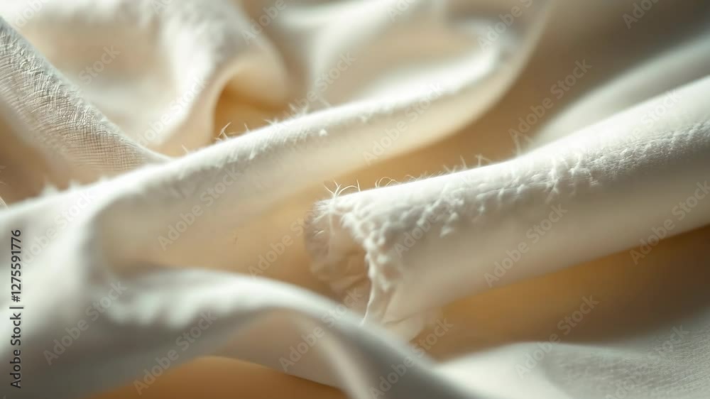Poster flowing white fabric textures in soft light: gentle waves and subtle patterns unfold
