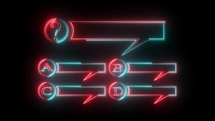 Question and test menu choice quiz show question and answers with option. Quiz Neon Line Animation with option selection.