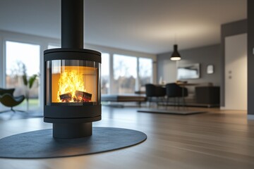 Stylish wood burning stove warming a modern living space in a contemporary home