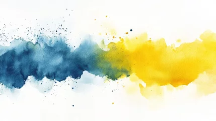 Gordijnen Abstracte kunst Vibrant blend of blue and yellow watercolor creating an expressive abstract art piece that evokes emotions and inspires creativity in any setting  © Nadin Faust
