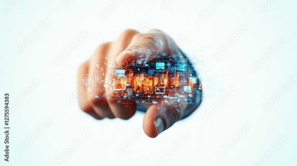 Poster Hand Interacting with Digital Interface Futuristic Technology Data Network