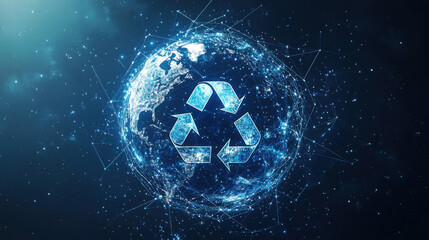 Globe with recycling symbol representing sustainability and eco friendliness