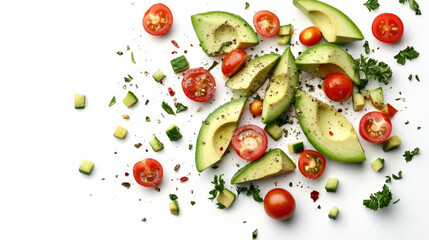 Mixed green salad with cherry tomatoes and avocado slices