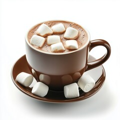 Hot chocolate with marshmallows isolated on white background for a cozy beverage experience