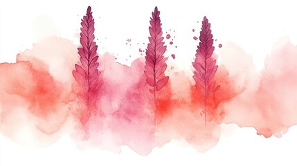Obraz premium Gentle Watercolor Backdrop with Three Detailed Ink Plants and a Soft, Pastel Color Palette