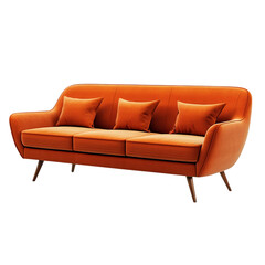 Fototapeta premium Mid-Century Modern Orange Sofa isolated on transparent background