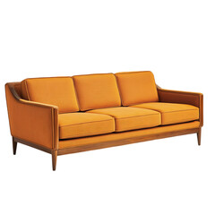 Obraz premium Mid-Century Modern Orange Sofa isolated on transparent background