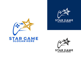 Joy Stick with golden star logo design icon. Game Stars logo design vector template