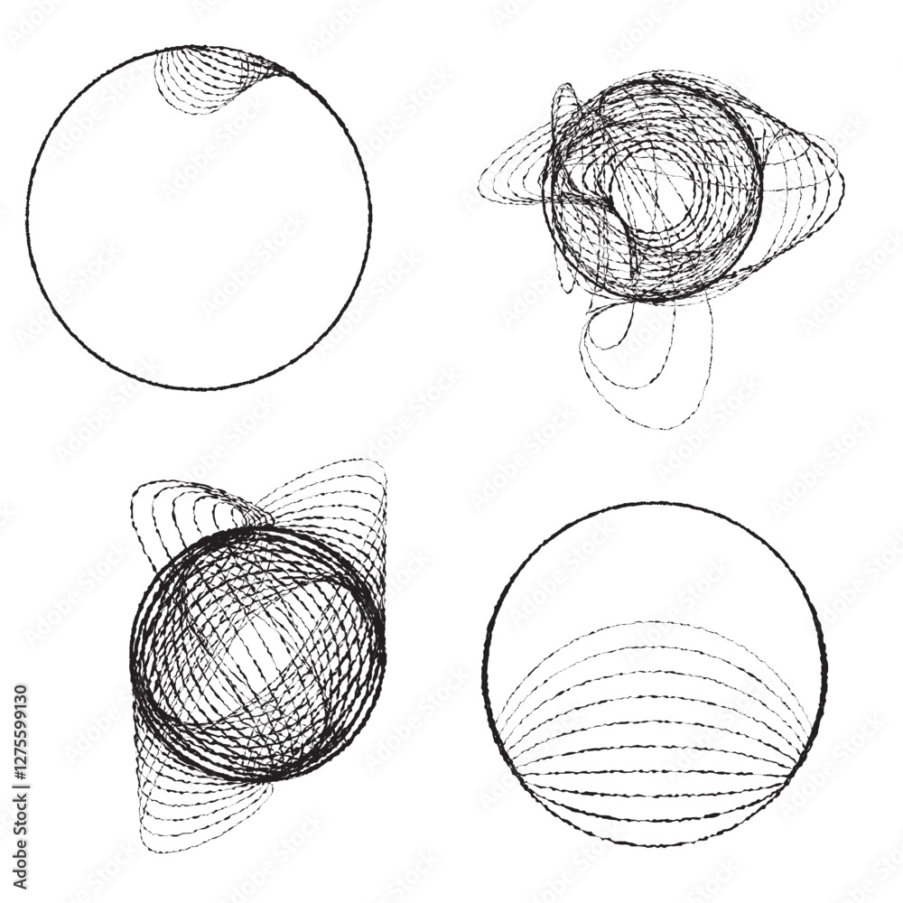 Fototapete rough lines in circle form . rotate rounded shape vector illustration .rotating circles form a ring.