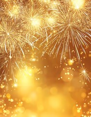 Golden Fireworks Celebration Background Sparkling Festive Holiday New Year Party Design Bright Elegant Luxury Abstract Background 