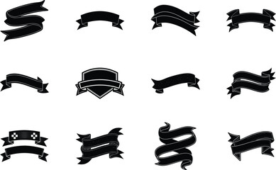 Collection of Black Vintage Style Ribbons and Banners