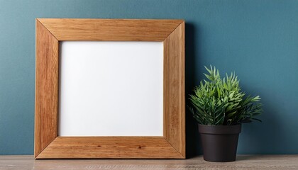 Elegant Vintage Wooden Square Frame Showcasing a Striking Modern Art Print, Warm Tones and Textures Adding Depth to the Design, Perfect for Home Decor or Digital Art