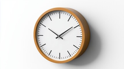 Minimalist wall clock with soft shadow, isolated on white background for modern home decor and timekeeping needs