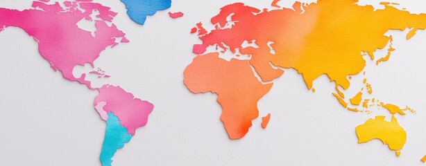 Obraz premium Colorful World Map Illustration Global Travel Destinations Concept