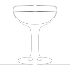 One continuous drawing line logo glass bowl goblet for alcoholic drinks and cup wine  side view .Single hand drawn art line doodle outline isolated minimal illustration cartoon character flat
