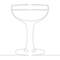 One continuous drawing line logo glass bowl goblet for alcoholic drinks and cup wine  side view .Single hand drawn art line doodle outline isolated minimal illustration cartoon character flat