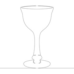 One continuous drawing line logo glass bowl goblet for alcoholic drinks and cup wine  side view .Single hand drawn art line doodle outline isolated minimal illustration cartoon character flat