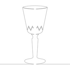 One continuous drawing line logo glass bowl goblet for alcoholic drinks and cup wine  side view .Single hand drawn art line doodle outline isolated minimal illustration cartoon character flat