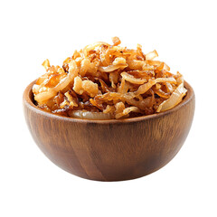 Caramelized Onions in Wooden Bowl isolated on transparent background