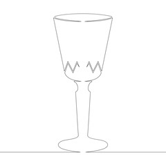 One continuous drawing line logo glass bowl goblet for alcoholic drinks and cup wine  side view .Single hand drawn art line doodle outline isolated minimal illustration cartoon character flat