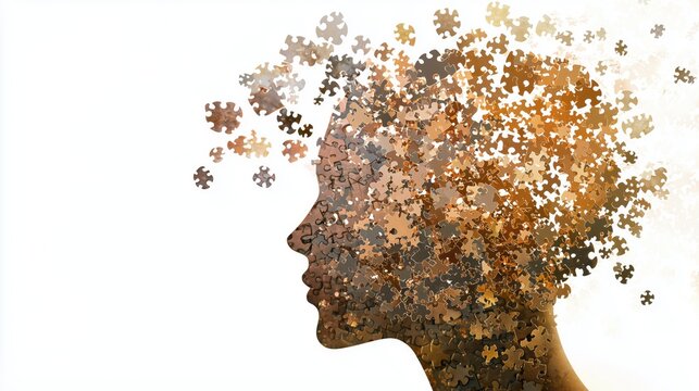 Creative representation of a human silhouette with a puzzle piece design symbolizing complex thoughts and emotions