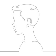 One continuous drawing line logo portrait profile bust child kid side view.Single hand drawn art line doodle outline isolated minimal illustration cartoon character flat