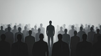 Naklejka premium Pink silhouette of couple standing in monochrome crowd of different people,surreal unique and different concept,loneliness in society,shadow,freedom,Love,be yourself,Stand out from the crowd.