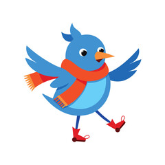 Playful Winter Bird Skating in Style with a Cozy Scarf and Boots