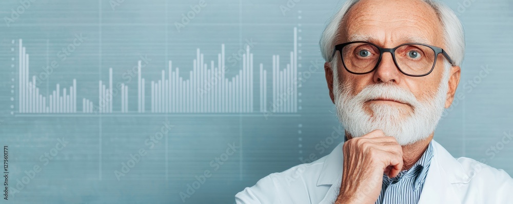 Aufkleber Thoughtful Senior Scientist Analyzing Data Charts Graphs Business